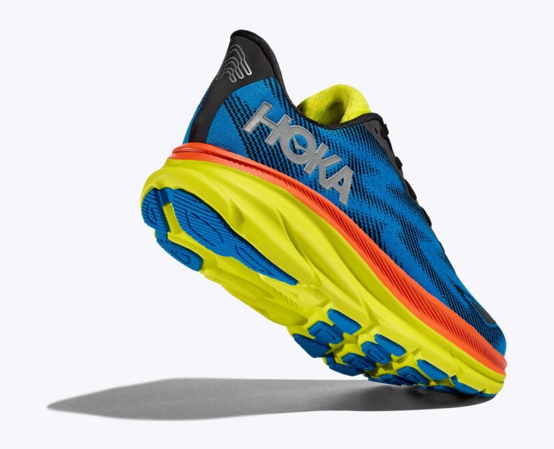 Women's HOKA Clifton 9 GTX Running Shoes Blue / Black / Green | 317-DBCKNP