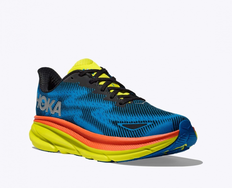 Women's HOKA Clifton 9 GTX Running Shoes Blue / Black / Green | 317-DBCKNP