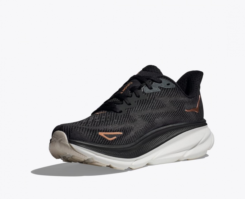 Women's HOKA Clifton 9 Running Shoes Black / Rose Gold | 821-FNMXSZ