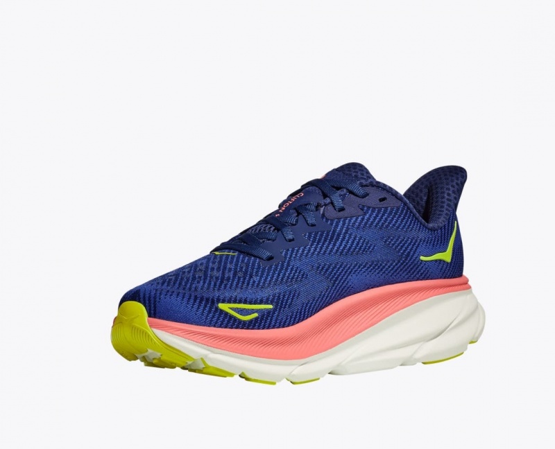 Women's HOKA Clifton 9 Running Shoes Navy / Coral | 412-SXDYNM