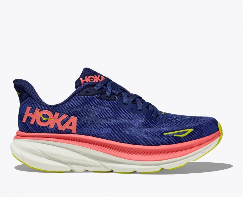 Women\'s HOKA Clifton 9 Running Shoes Navy / Coral | 412-SXDYNM