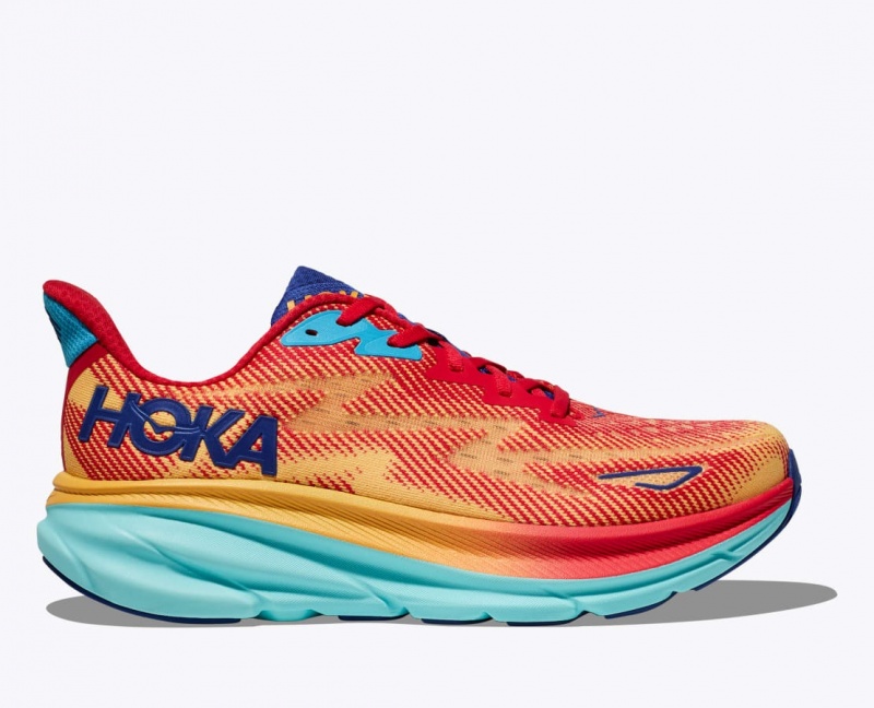 Women\'s HOKA Clifton 9 Running Shoes Orange / Red / Blue | 706-AWXYBV