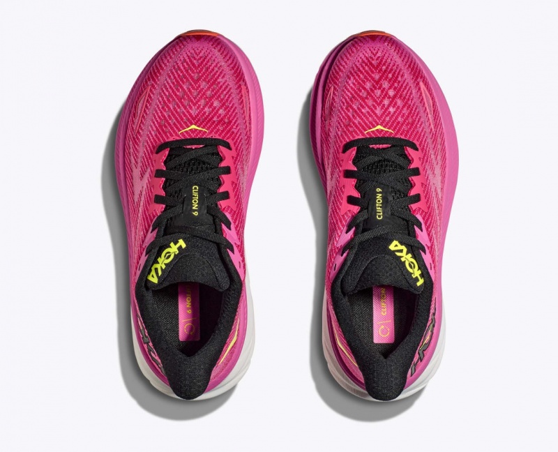 Women's HOKA Clifton 9 Running Shoes Pink / Black | 156-MYKNFP