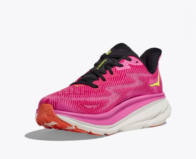 Women's HOKA Clifton 9 Running Shoes Pink / Black | 156-MYKNFP