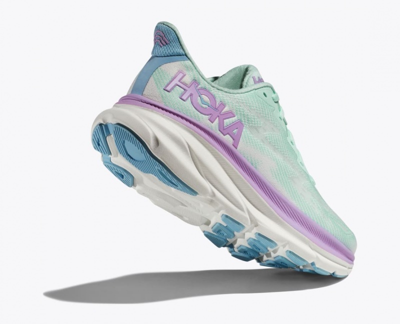 Women's HOKA Clifton 9 Running Shoes Turquoise / Purple | 867-NLUEZJ