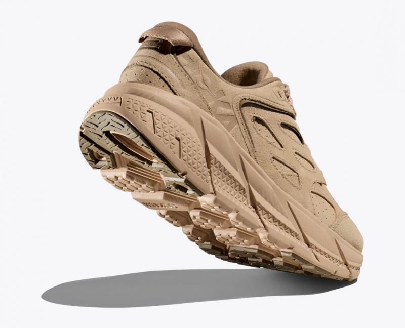 Women's HOKA Clifton L Suede Walking Shoes Beige | 819-QVNICB