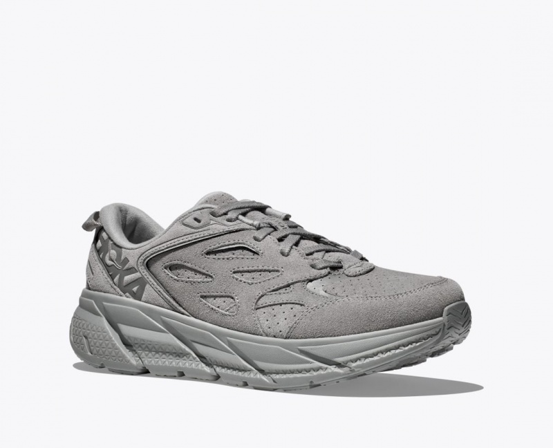 Women's HOKA Clifton L Suede Walking Shoes Dark Grey | 962-CTKROW