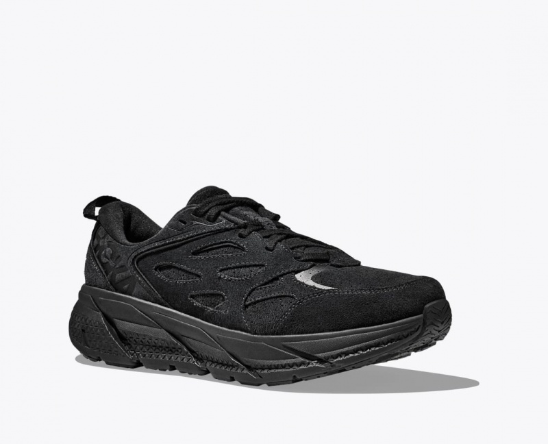 Women's HOKA Clifton L Suede Walking Shoes Black | 254-KIERUL