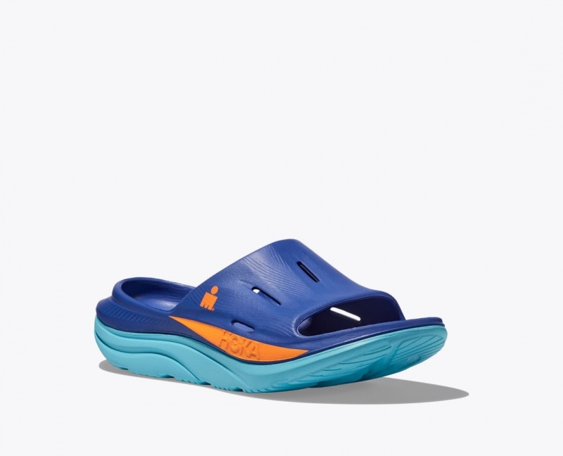 Women's HOKA IRONMAN Ora Recovery Slide Blue | 950-YJZLOM