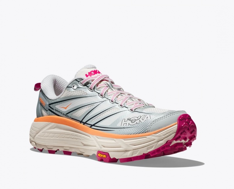 Women's HOKA Mafate Speed 2 Sneakers White / Grey / Orange | 674-PUWBXG