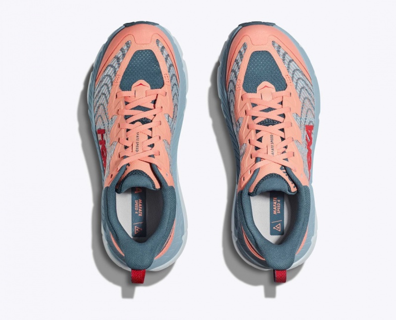 Women's HOKA Mafate Speed 4 Trail Running Shoes Grey / Coral | 594-IDWZLR