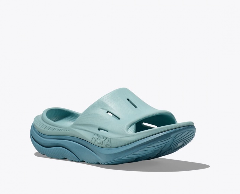 Women's HOKA Ora Recovery 3 Slide Grey Blue | 859-VOAMBU