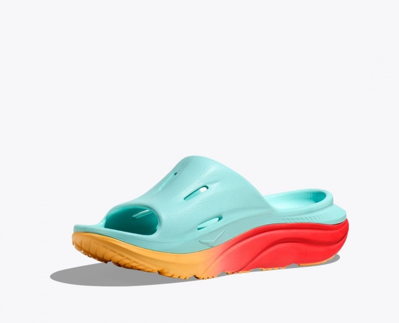 Women's HOKA Ora Recovery 3 Slide Light Turquoise / Orange | 294-SWGCDI