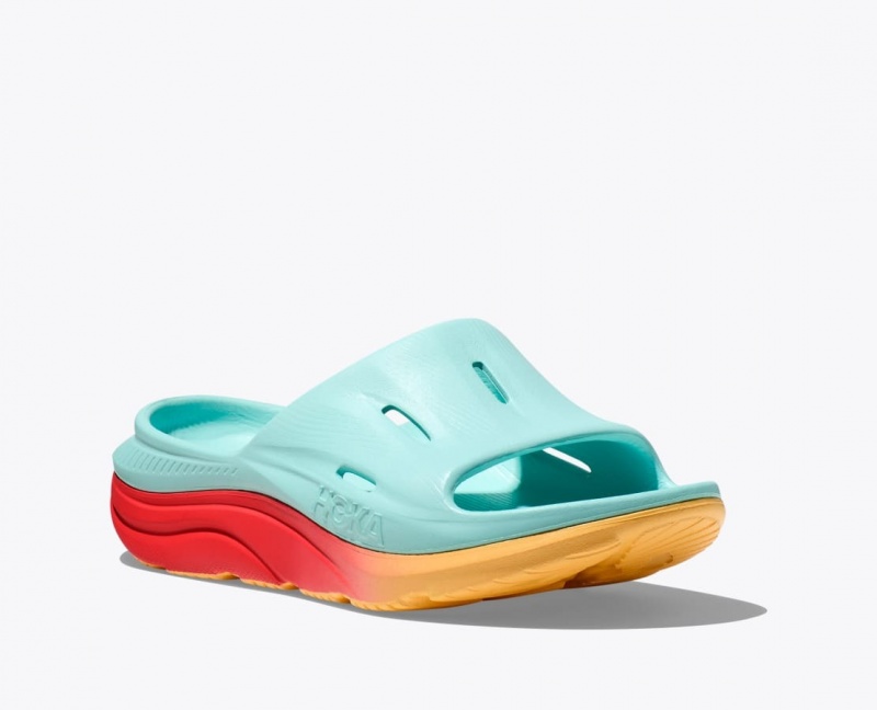 Women's HOKA Ora Recovery 3 Slide Light Turquoise / Orange | 294-SWGCDI