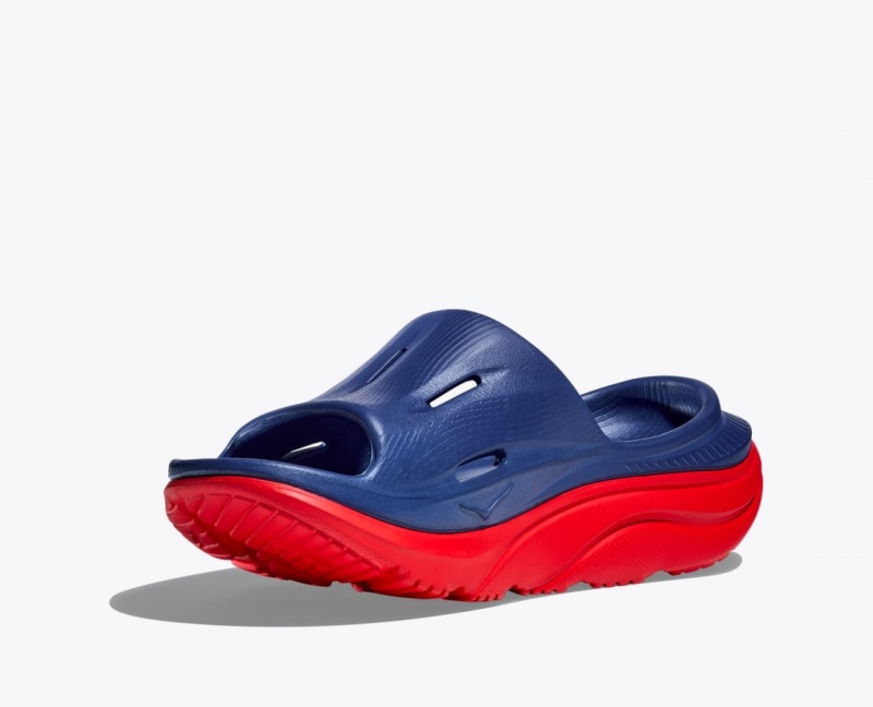 Women's HOKA Ora Recovery 3 Slide Navy / Red | 058-FVWTNR