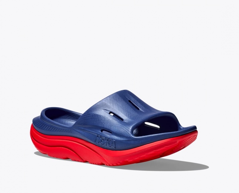 Women's HOKA Ora Recovery 3 Slide Navy / Red | 058-FVWTNR