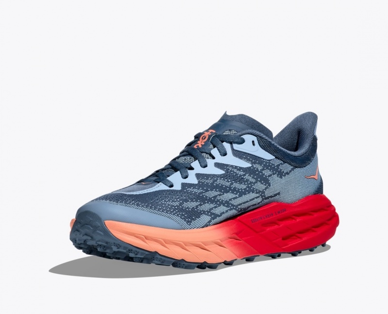 Women's HOKA Speedgoat 5 Trail Running Shoes Blue Grey / Red | 502-WEYTDR