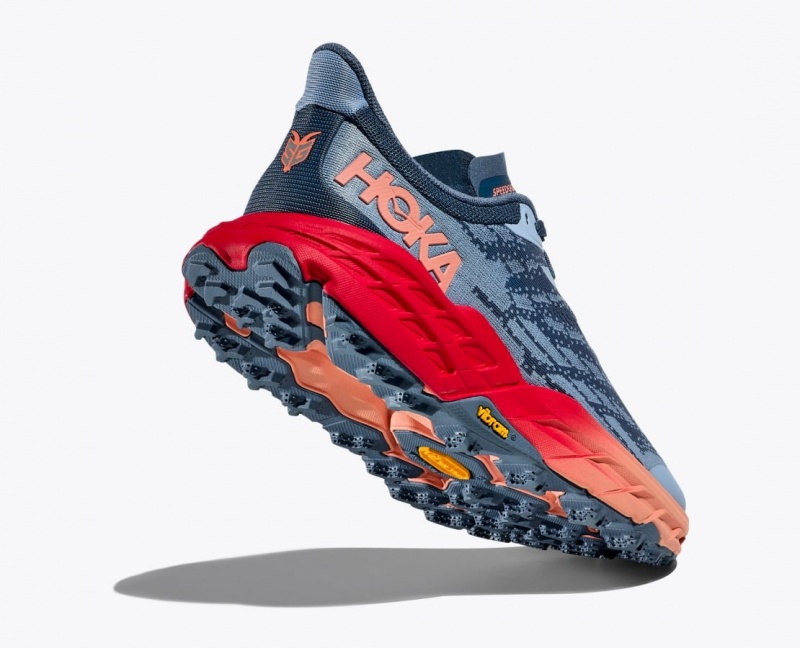 Women's HOKA Speedgoat 5 Trail Running Shoes Blue Grey / Red | 502-WEYTDR