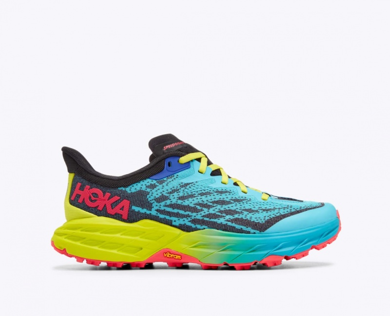 Women\'s HOKA Speedgoat 5 Trail Running Shoes Blue / Navy / Green | 867-PGYDBO